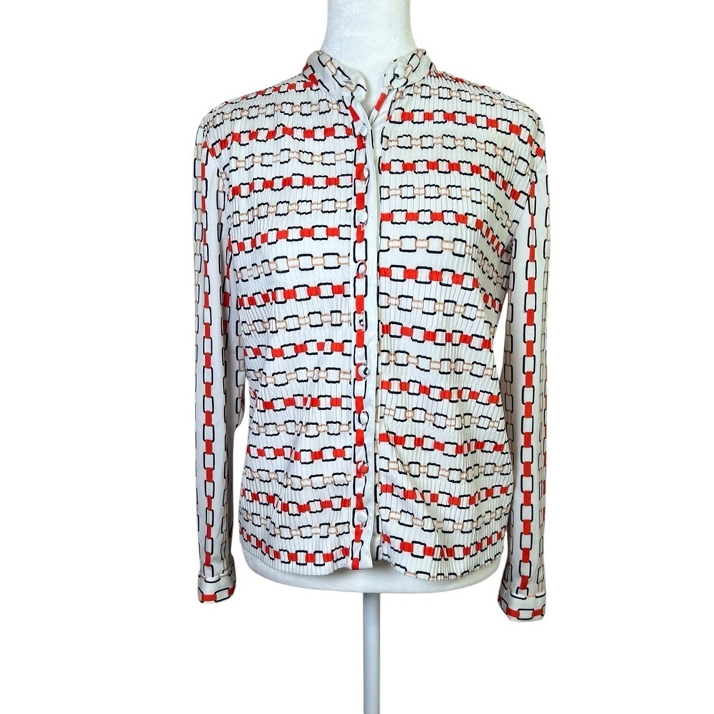 VTG 1970s Hal Ferman Button-Up Top Chain Geometric Crinkle Union Made Retro Sz S